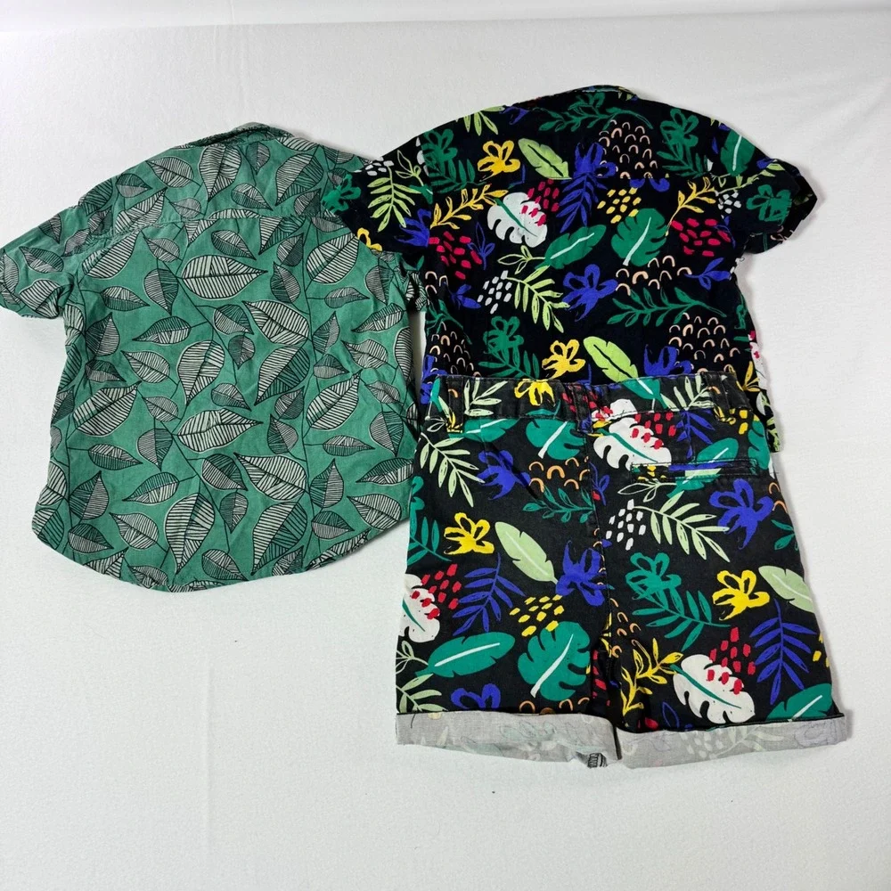 Primark Boys 3pc Tropical Leaf Shirt & Shorts Set Size 2-3Y Green Black Summer